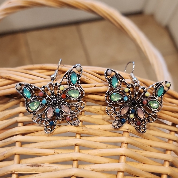 Colorful Butterfly Earrings in Silver - Picture 6 of 7